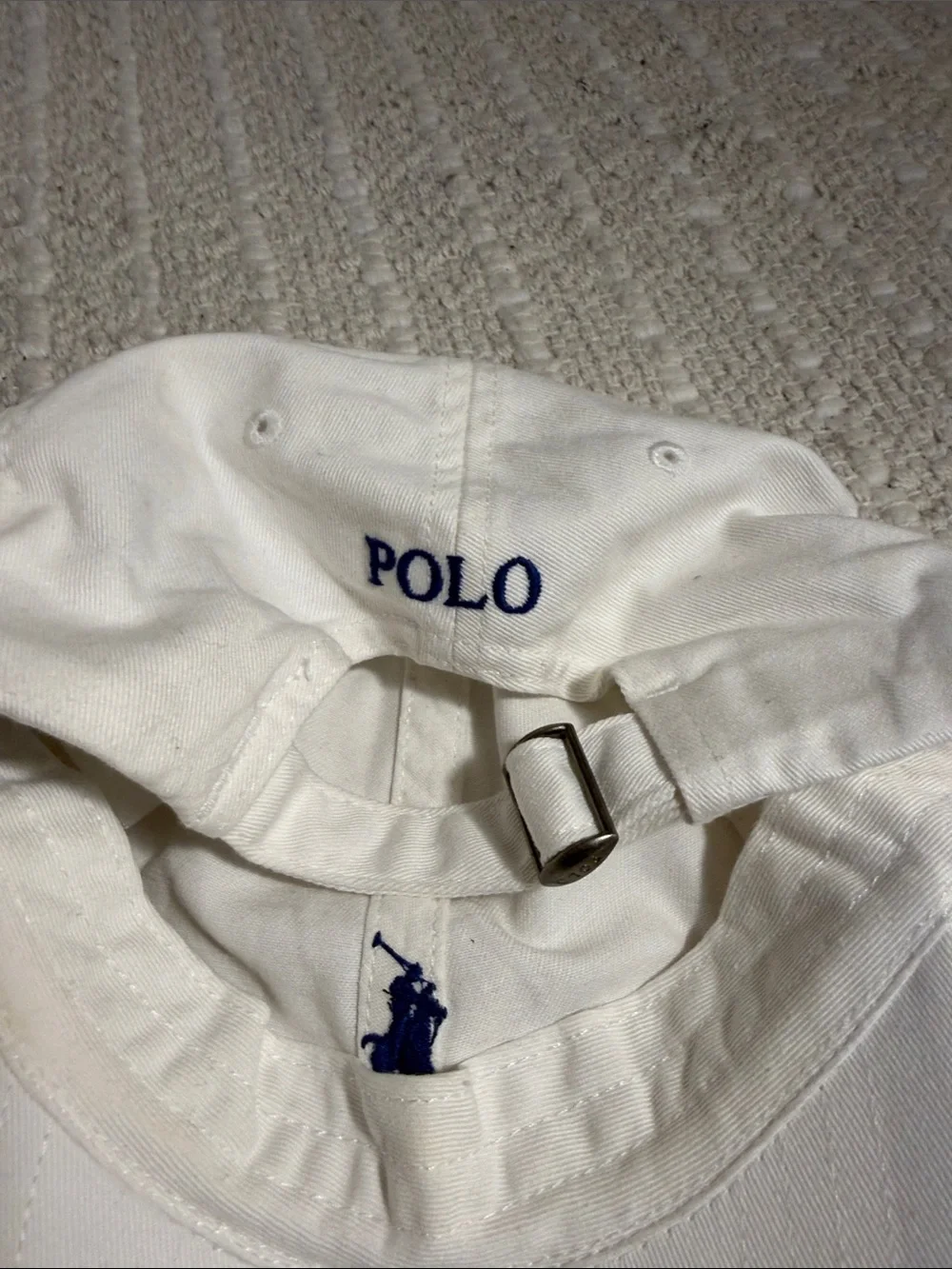 Polo Ralph Lauren White Cotton Baseball Cap Blue Pony Logo Adjustable Hat